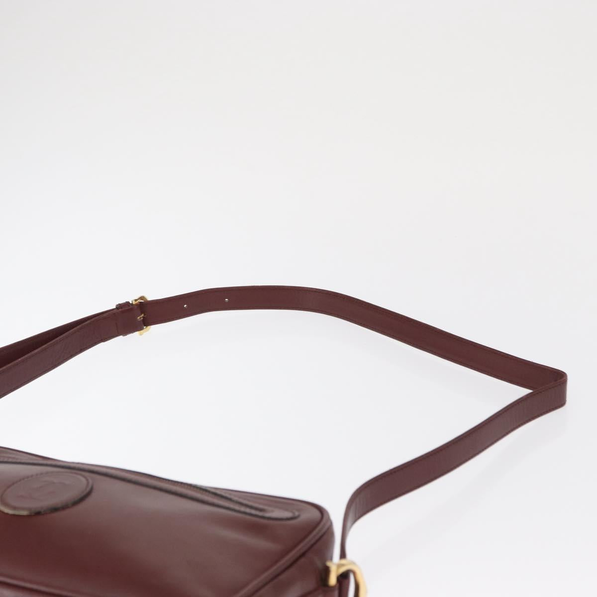 CARTIER Shoulder Bag Leather Bordeaux Gold Auth SW2054