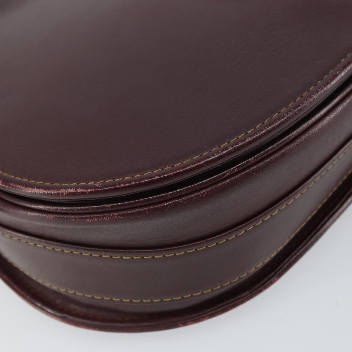 CARTIER Shoulder Bag Leather Bordeaux Gold Auth SW2055
