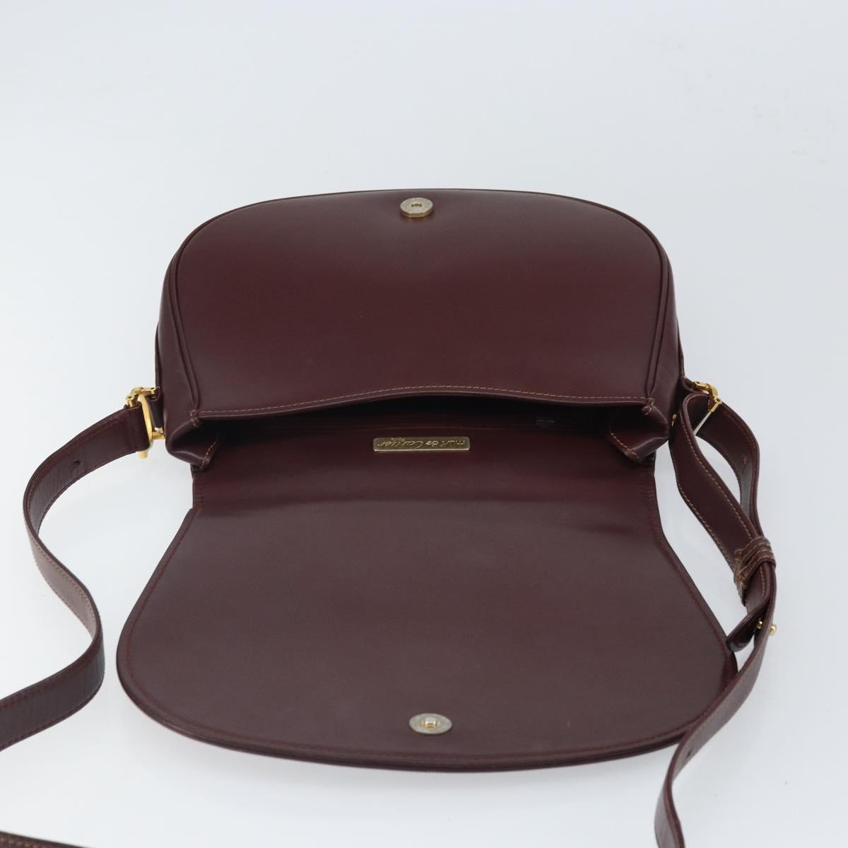 CARTIER Shoulder Bag Leather Bordeaux Gold Auth SW2055