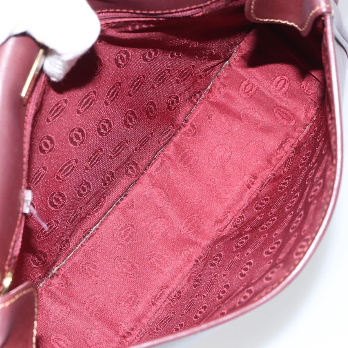 CARTIER Shoulder Bag Leather Bordeaux Gold Auth SW2055