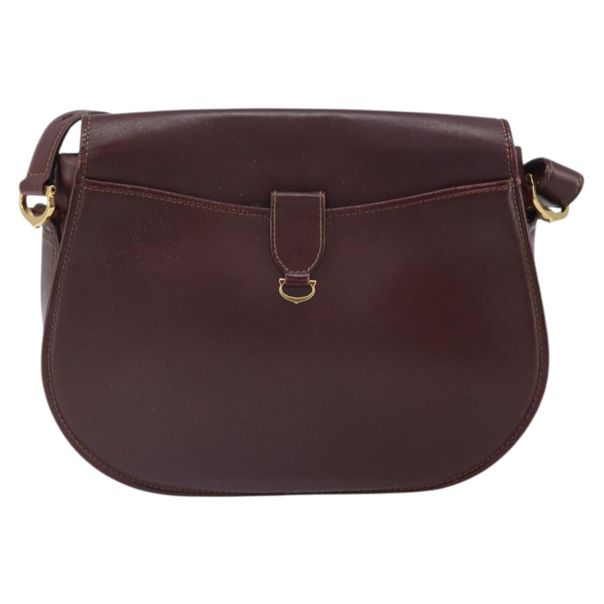 CARTIER Shoulder Bag Leather Bordeaux Gold Auth SW2055