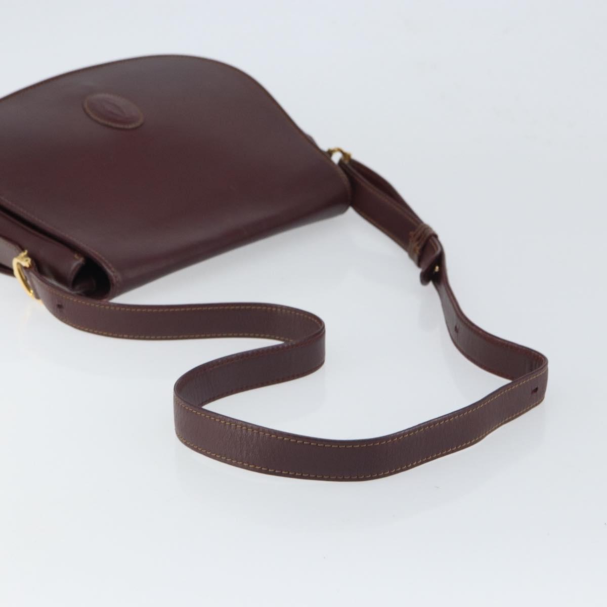 CARTIER Shoulder Bag Leather Bordeaux Gold Auth SW2055