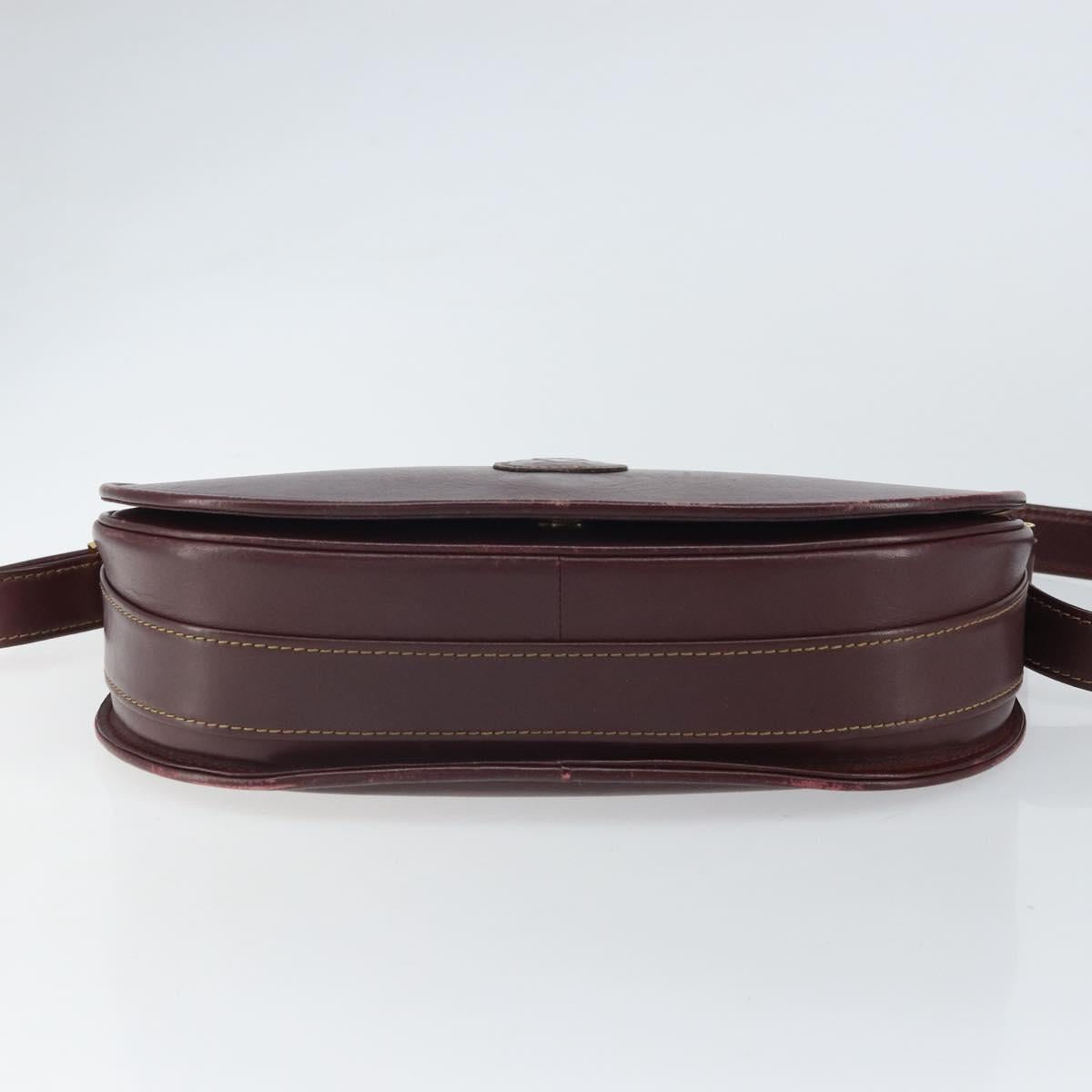 CARTIER Shoulder Bag Leather Bordeaux Gold Auth SW2055