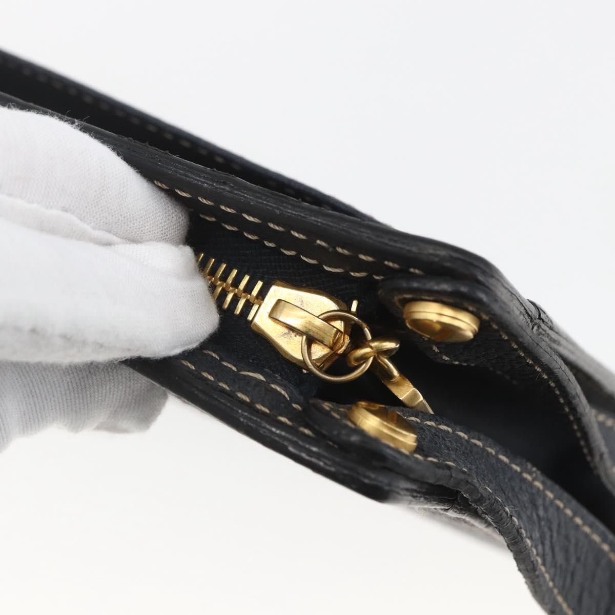 CELINE Clutch Bag Leather Navy Gold Auth SW2056