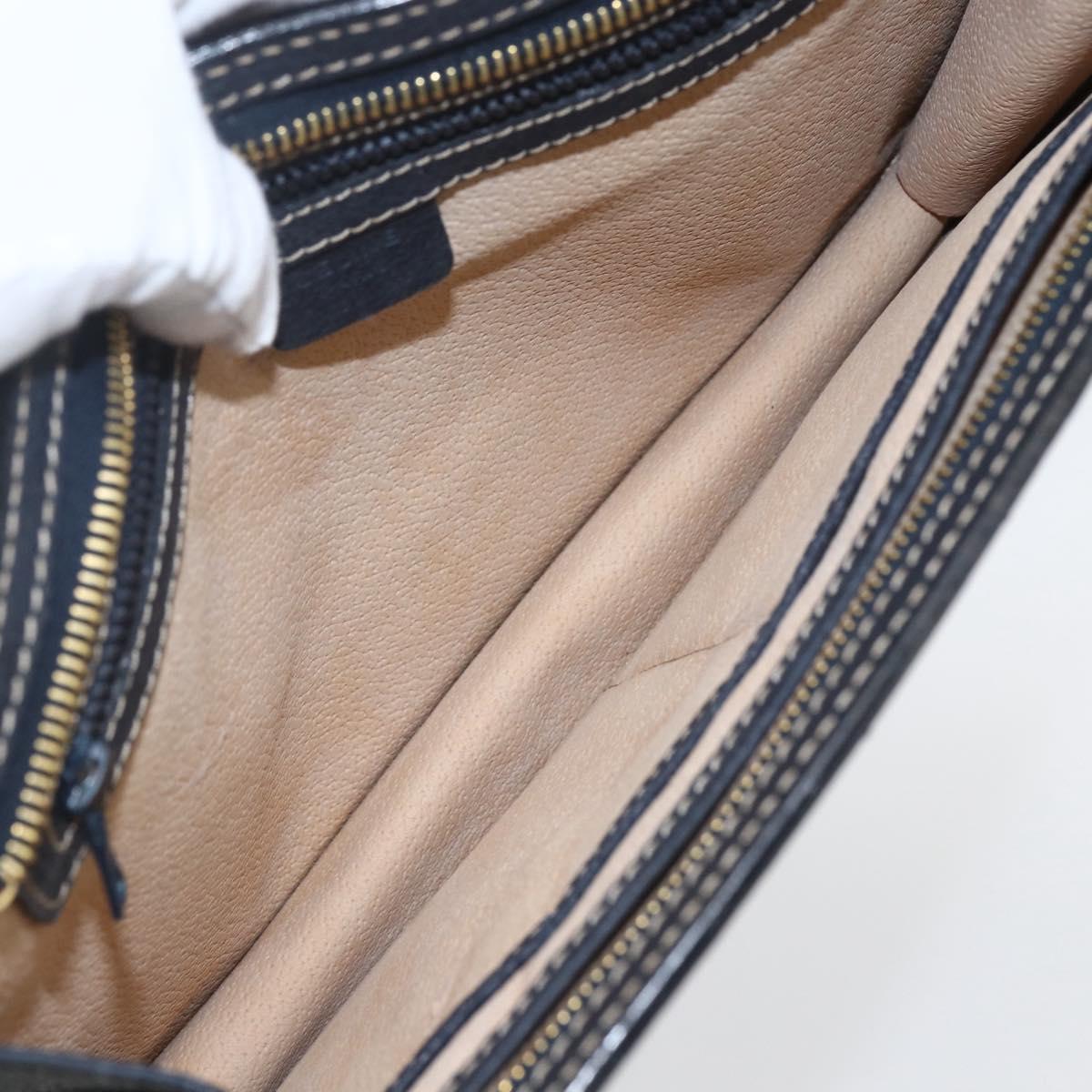 CELINE Clutch Bag Leather Navy Gold Auth SW2056