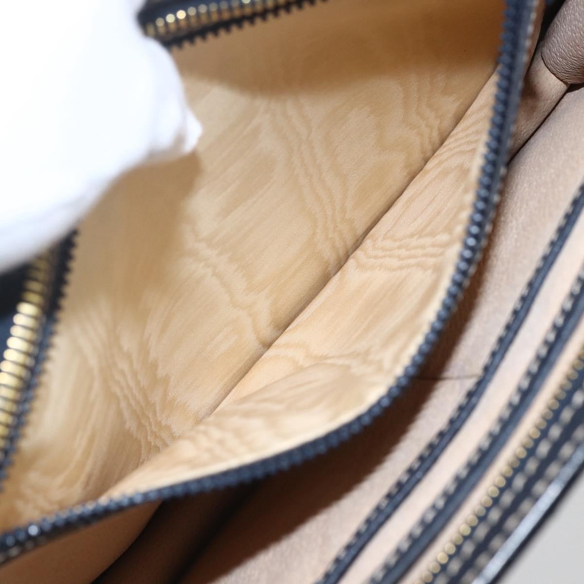 CELINE Clutch Bag Leather Navy Gold Auth SW2056