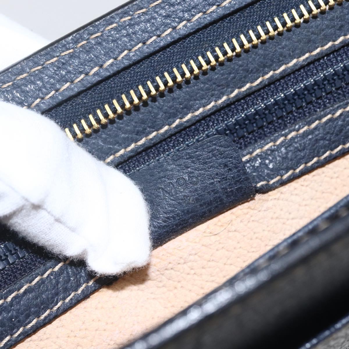 CELINE Clutch Bag Leather Navy Gold Auth SW2056