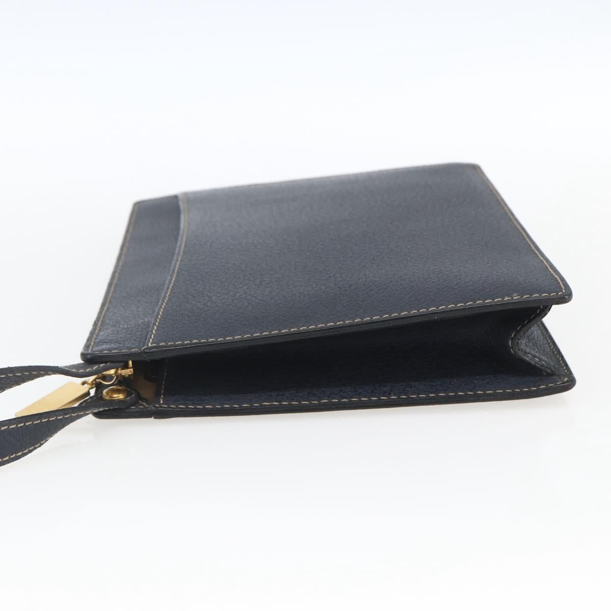 CELINE Clutch Bag Leather Navy Gold Auth SW2056