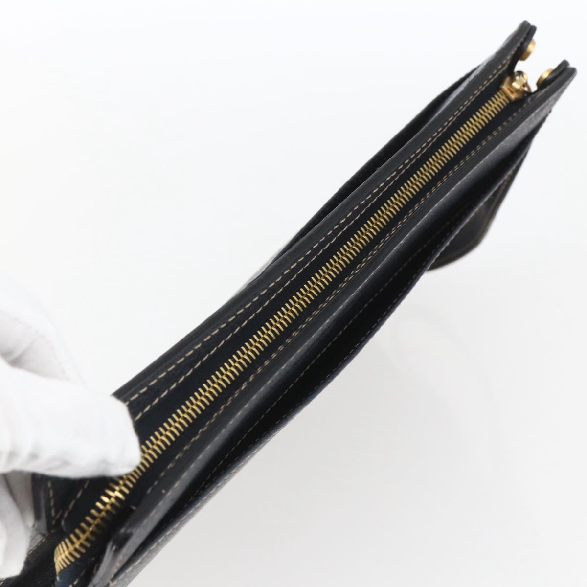 CELINE Clutch Bag Leather Navy Gold Auth SW2056