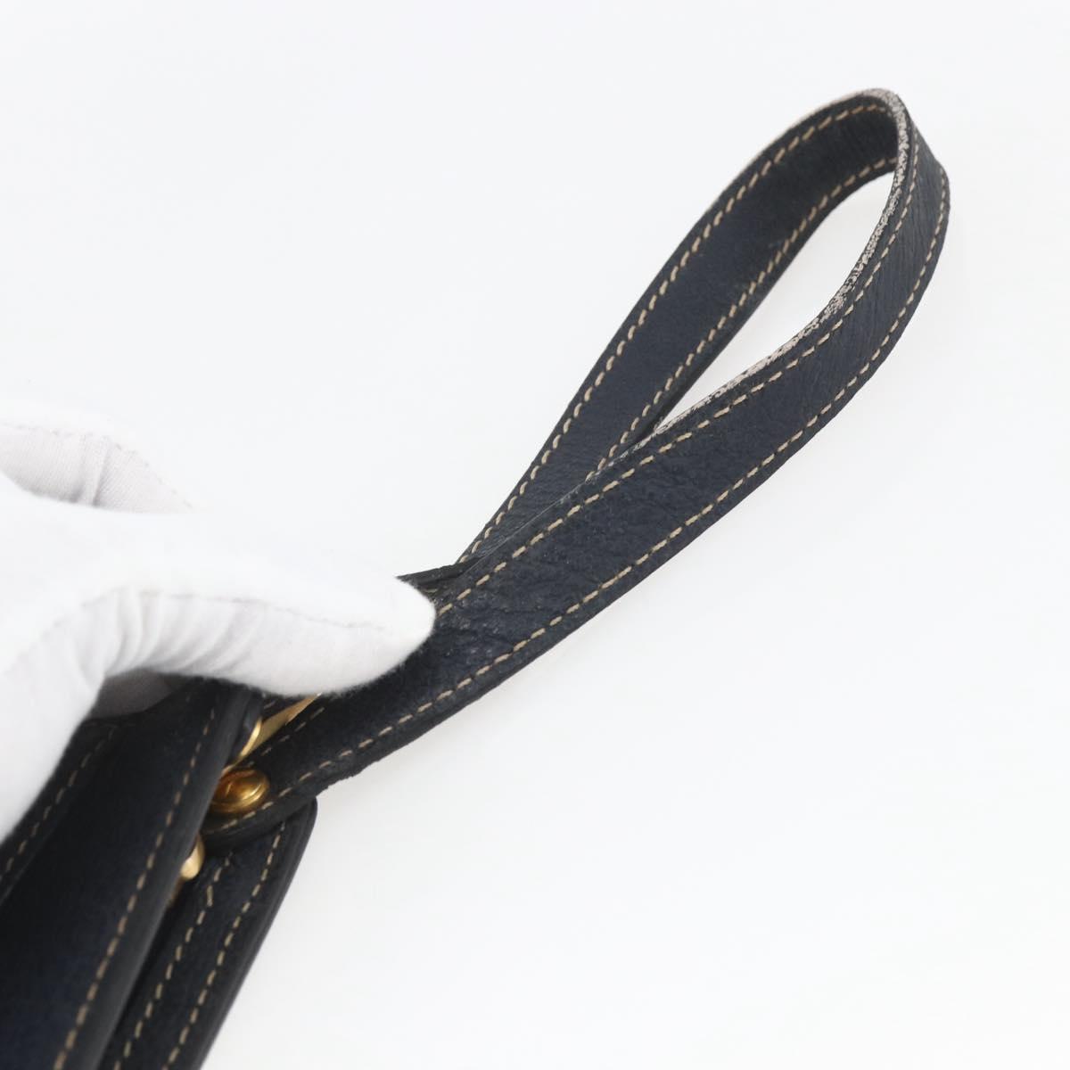 CELINE Clutch Bag Leather Navy Gold Auth SW2056