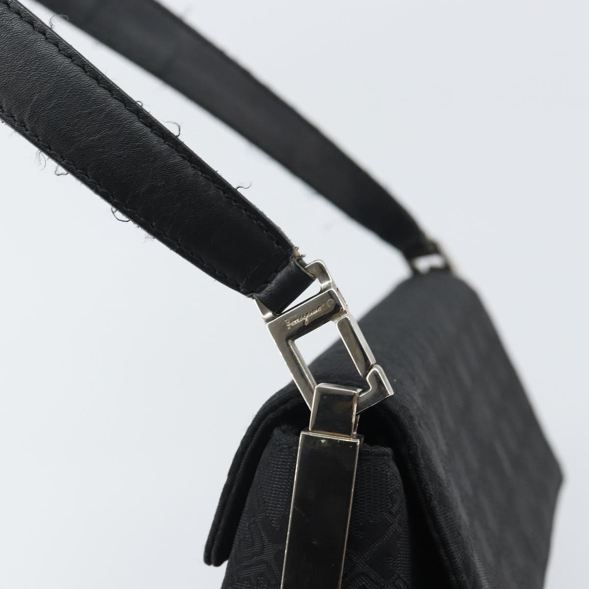 Salvatore Ferragamo Shoulder Bag Nylon Black Silver Auth SW2057