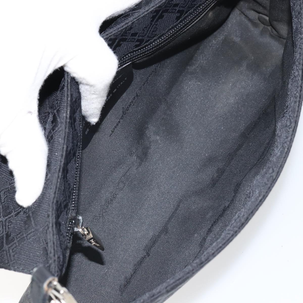 Salvatore Ferragamo Shoulder Bag Nylon Black Silver Auth SW2057