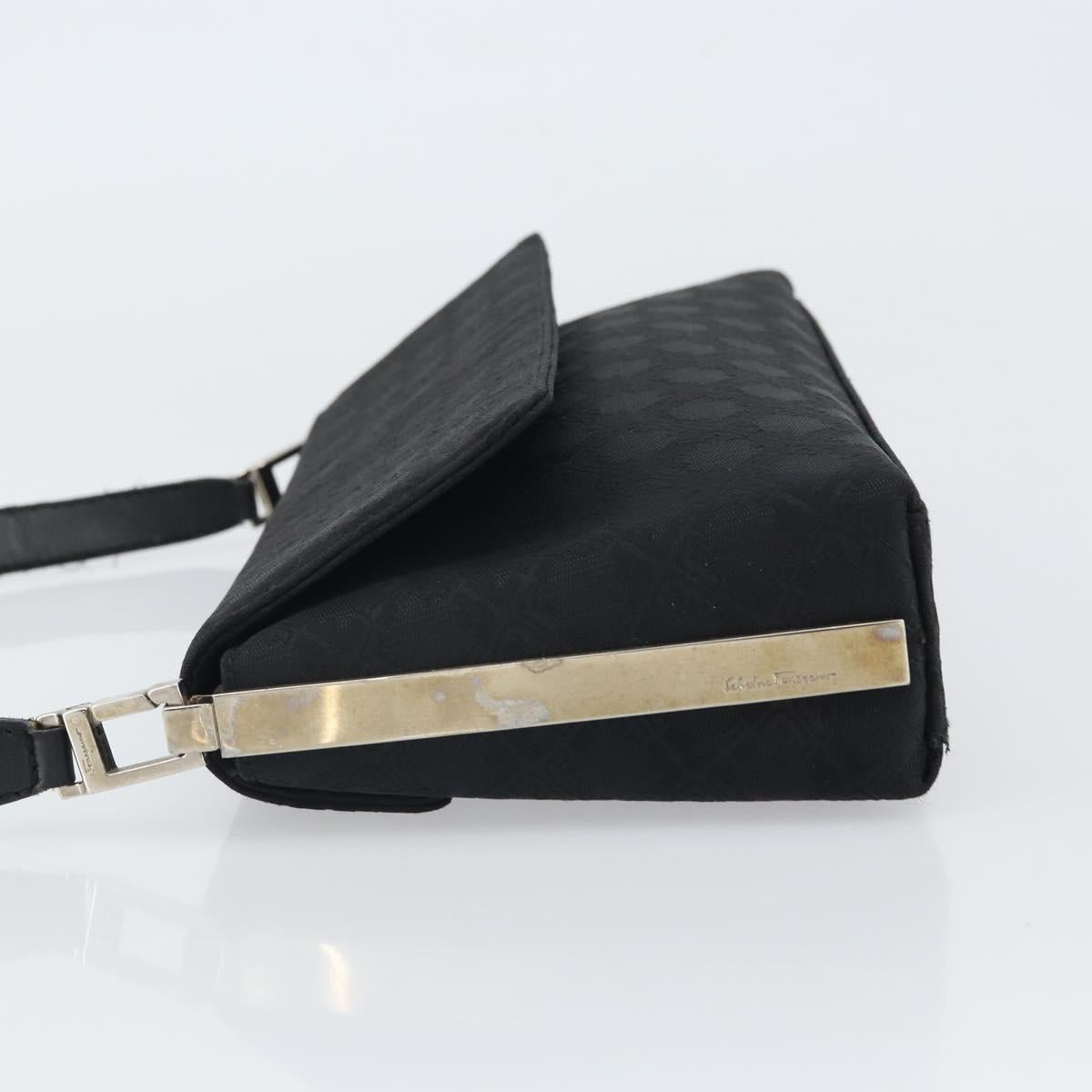 Salvatore Ferragamo Shoulder Bag Nylon Black Silver Auth SW2057