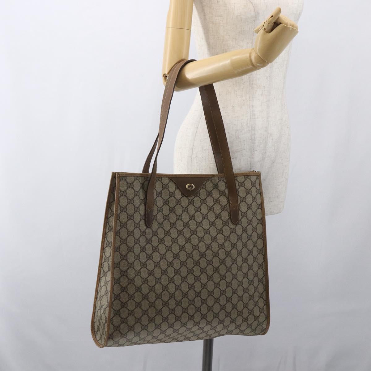 GUCCI GG Supreme Tote Bag PVC Beige Gold 40 02 998 Auth SW2059