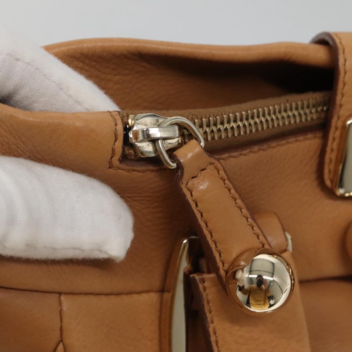 CELINE Hand Bag Leather Beige Gold Auth sw206