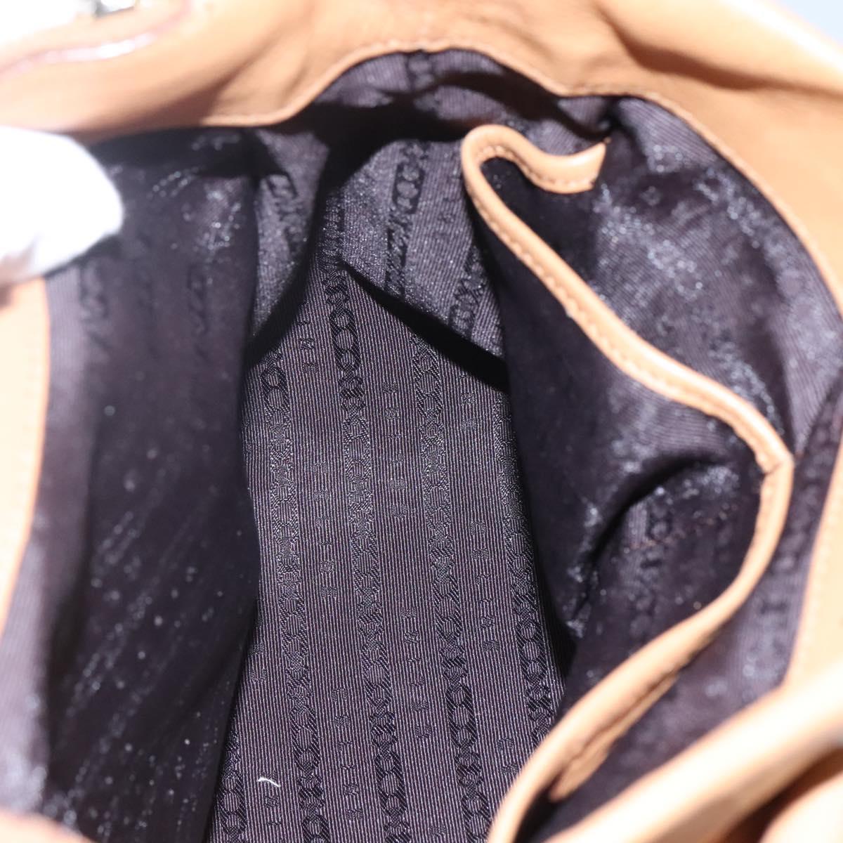 CELINE Hand Bag Leather Beige Gold Auth sw206