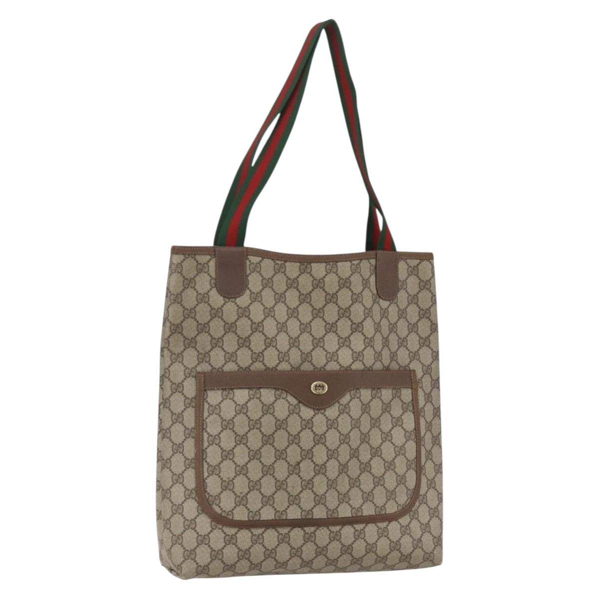 GUCCI GG Supreme Web Sherry Line Tote Bag PVC Beige 39 02 003 Auth SW2061