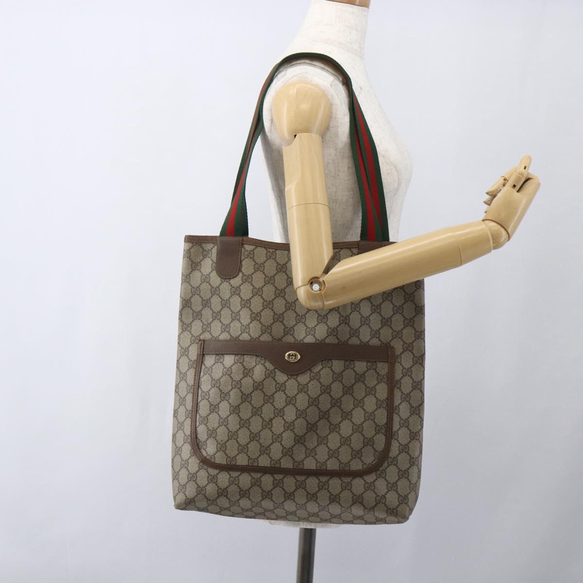 GUCCI GG Supreme Web Sherry Line Tote Bag PVC Beige 39 02 003 Auth SW2061