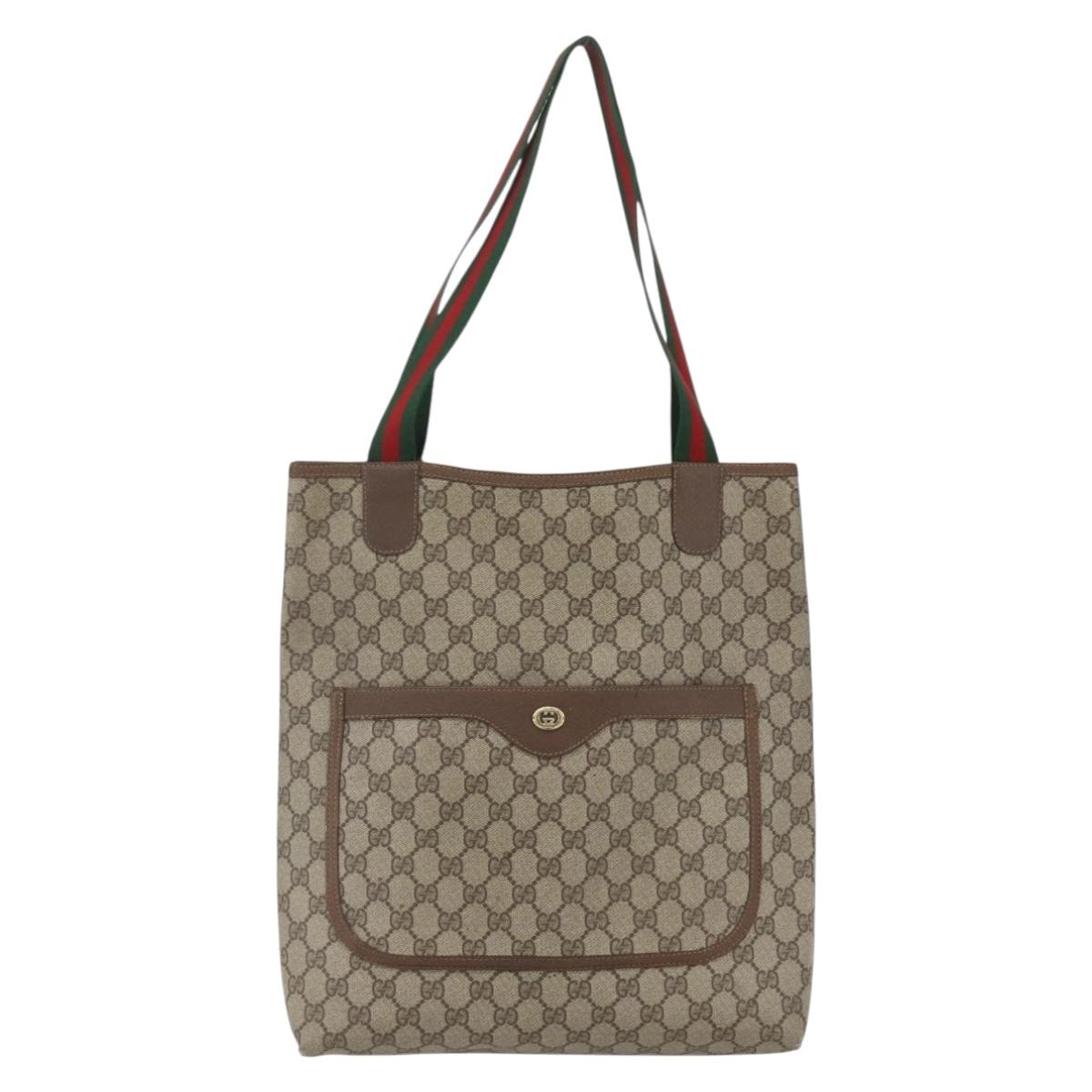 GUCCI GG Supreme Web Sherry Line Tote Bag PVC Beige 39 02 003 Auth SW2061