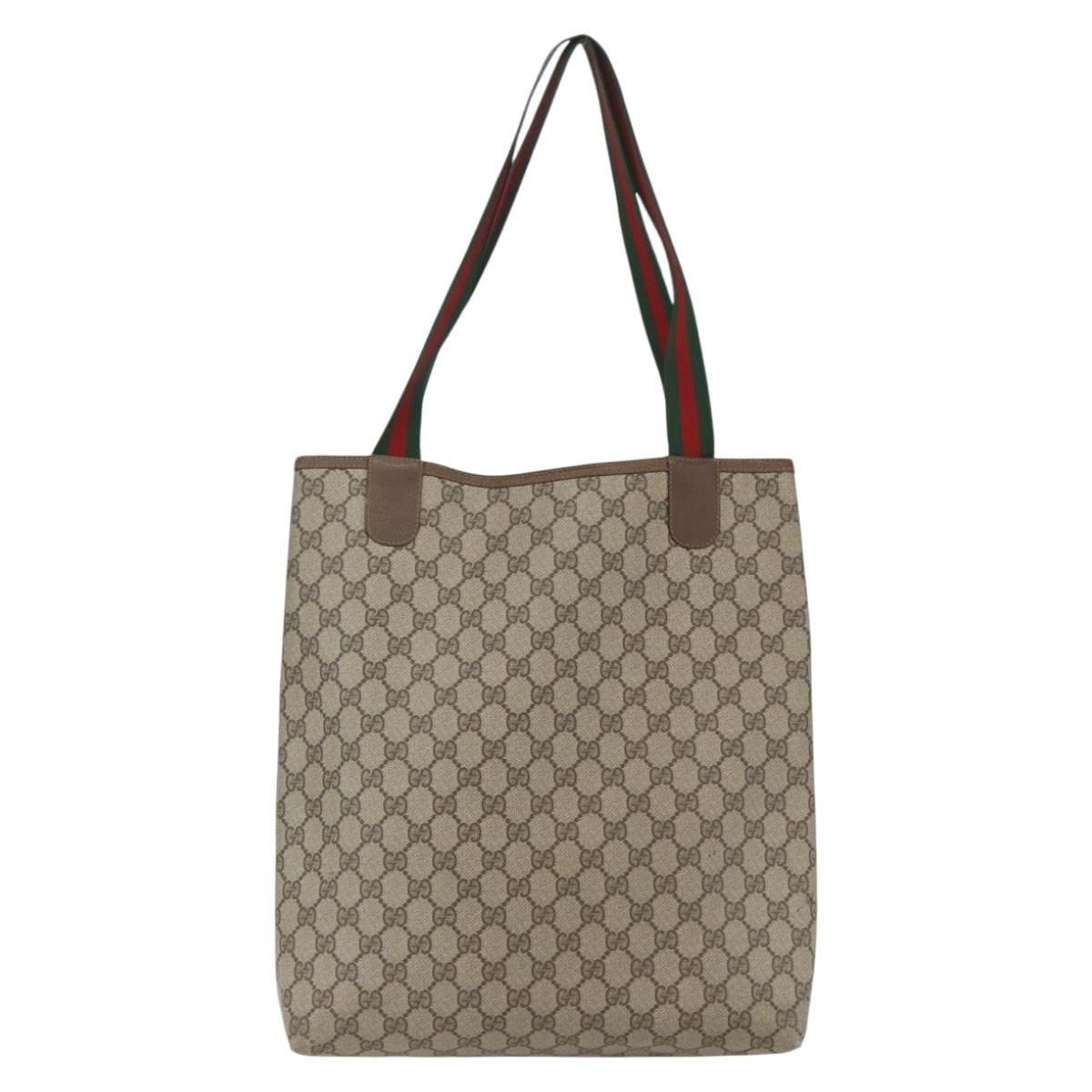 GUCCI GG Supreme Web Sherry Line Tote Bag PVC Beige 39 02 003 Auth SW2061