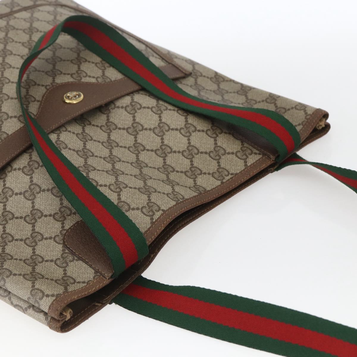 GUCCI GG Supreme Web Sherry Line Tote Bag PVC Beige 39 02 003 Auth SW2061