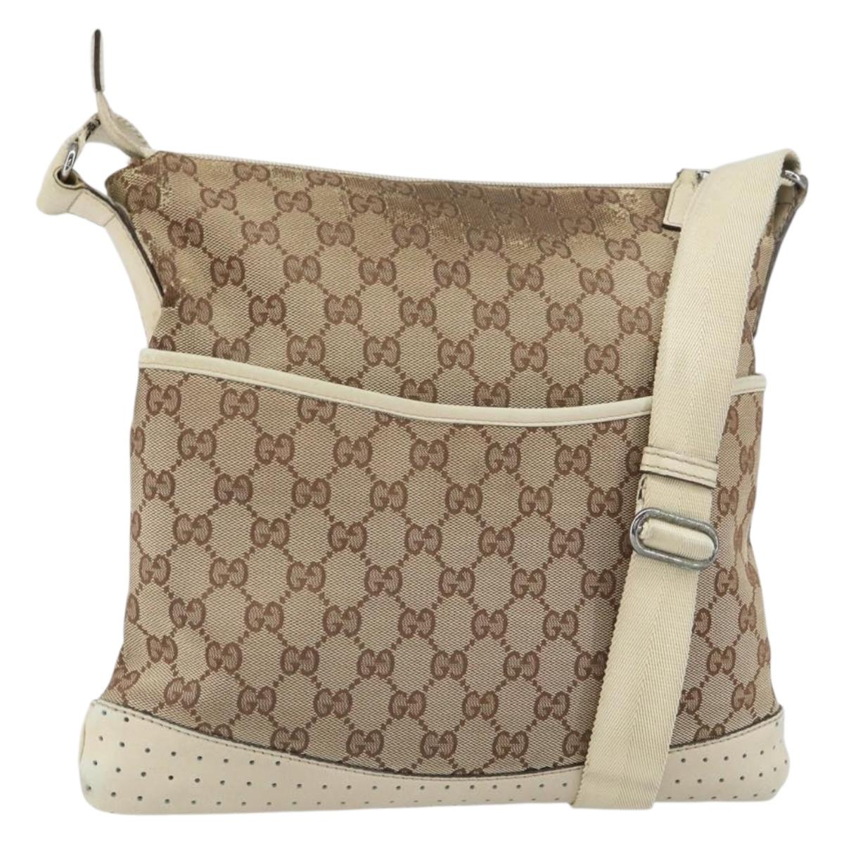 GUCCI GG Canvas Shoulder Bag Beige Silver 145857 Auth SW2063