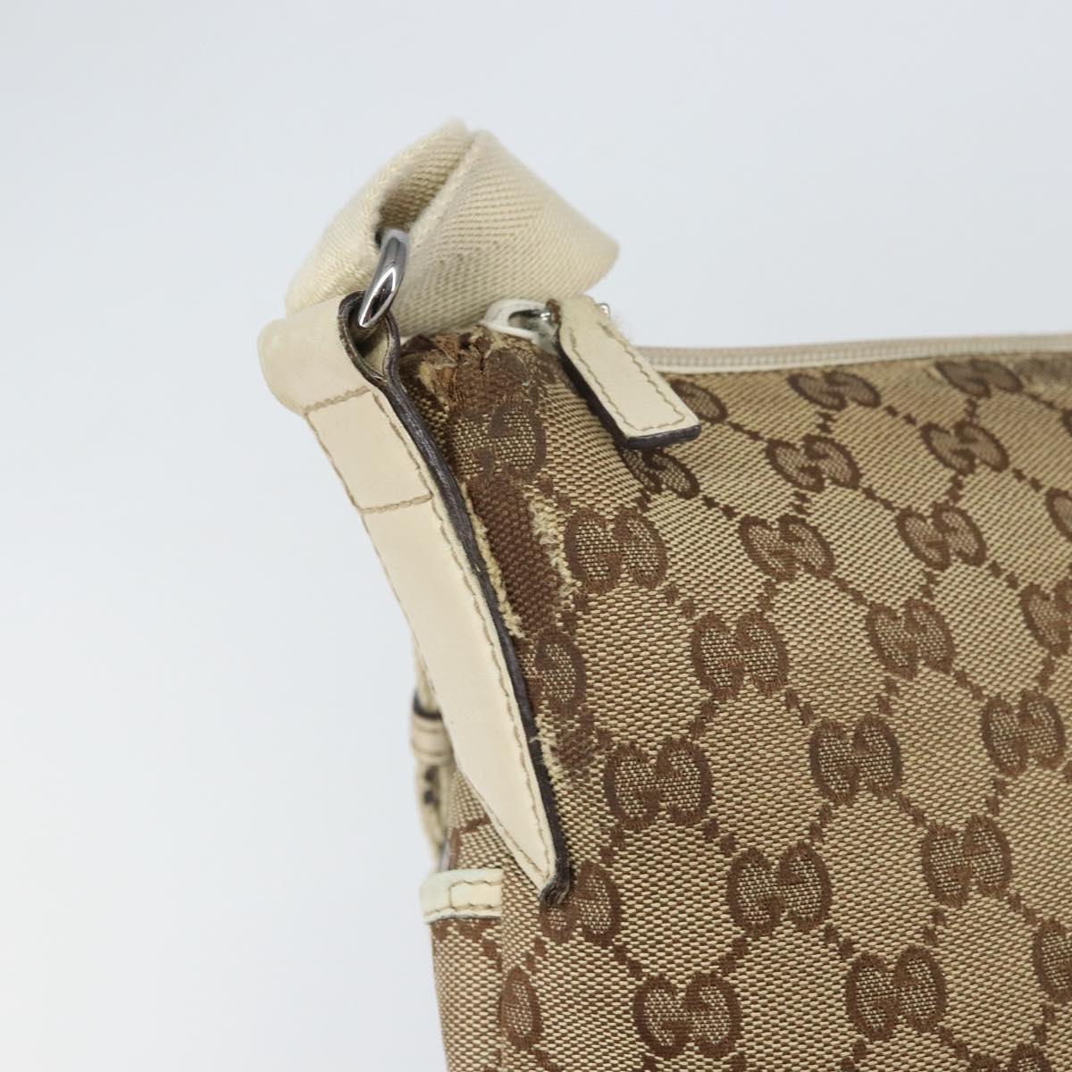 GUCCI GG Canvas Shoulder Bag Beige Silver 145857 Auth SW2063