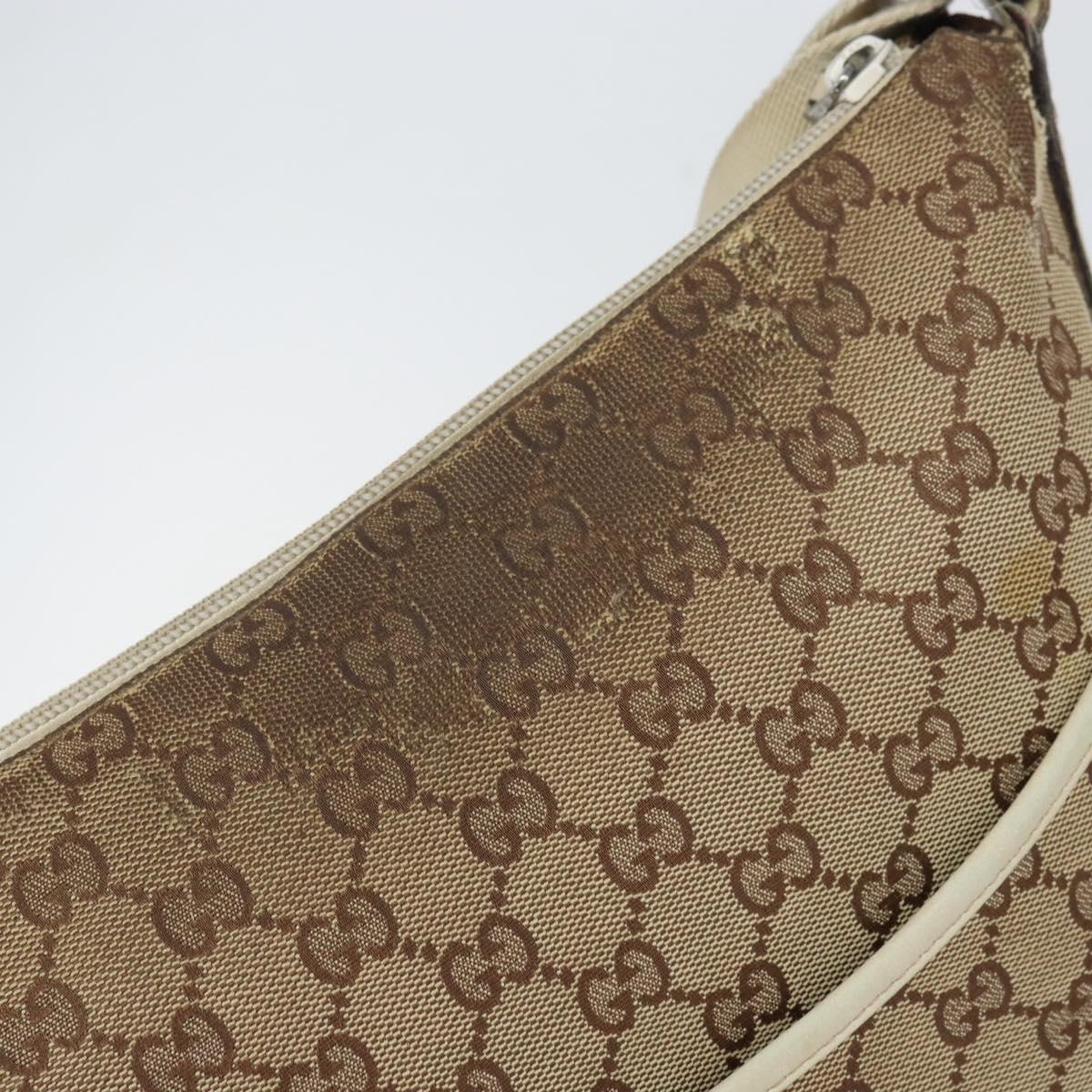 GUCCI GG Canvas Shoulder Bag Beige Silver 145857 Auth SW2063