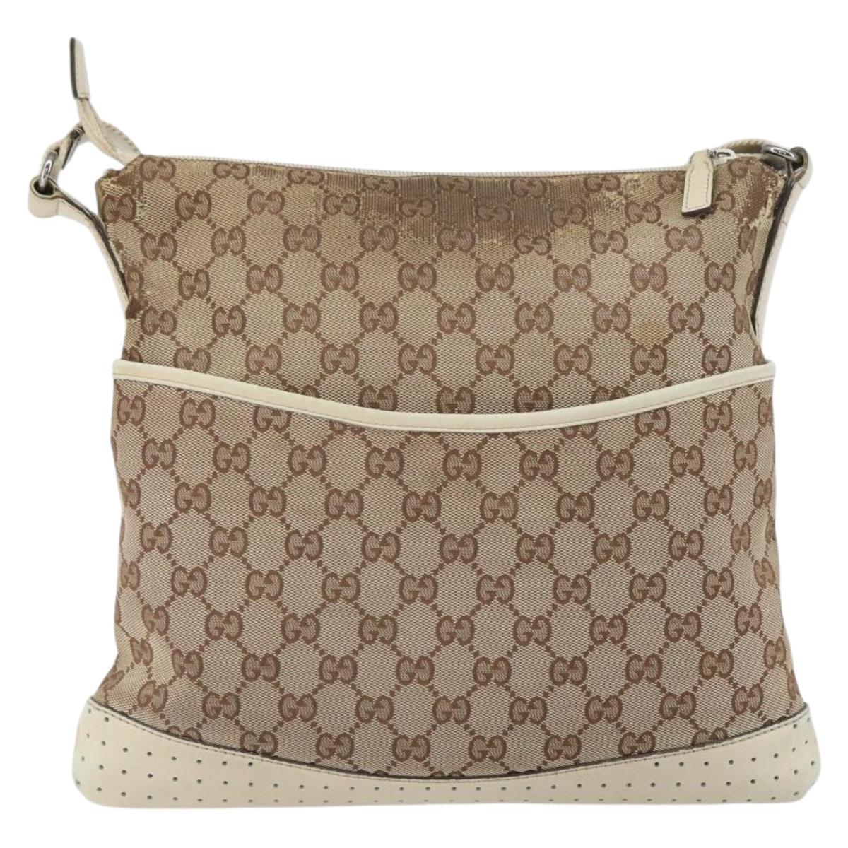 GUCCI GG Canvas Shoulder Bag Beige Silver 145857 Auth SW2063