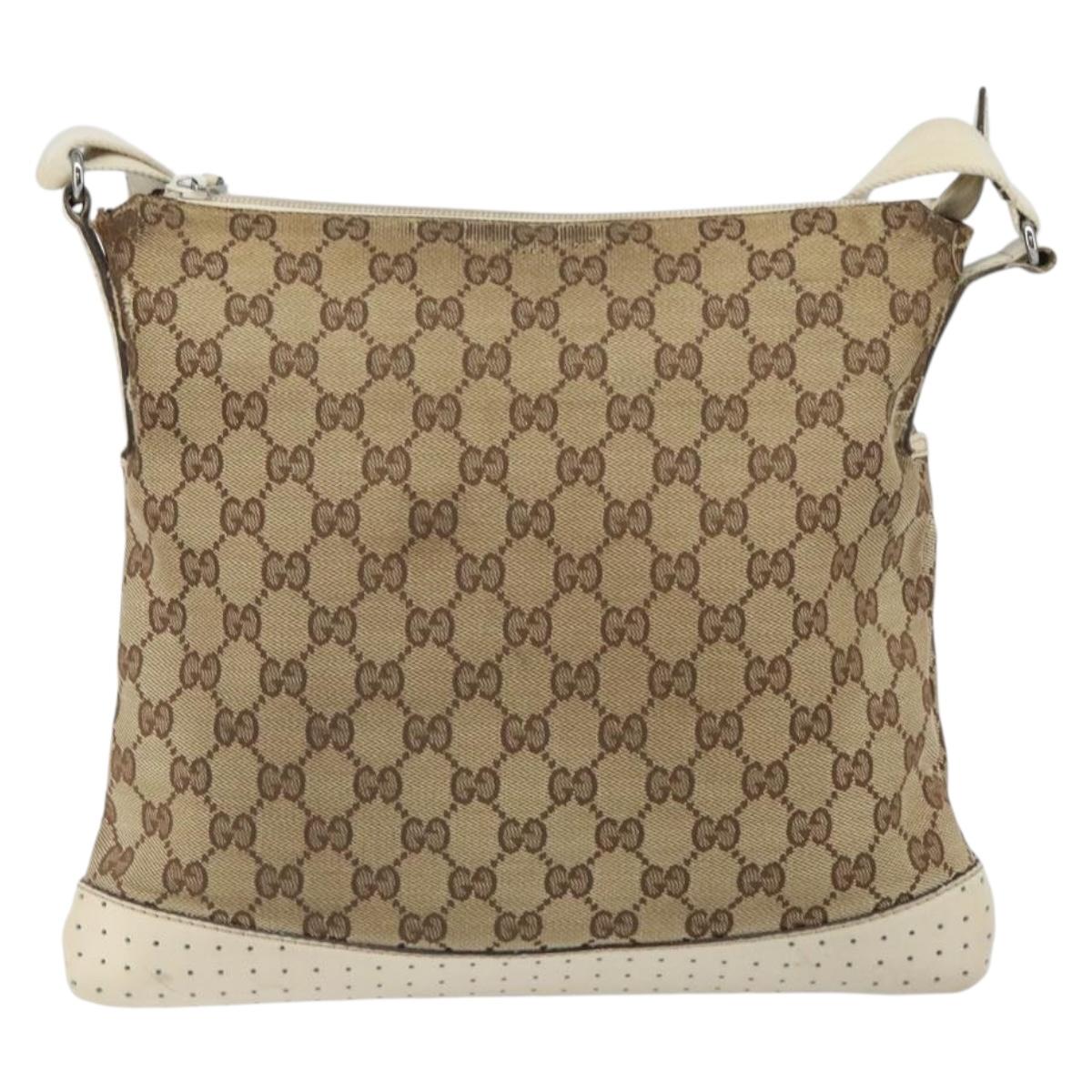 GUCCI GG Canvas Shoulder Bag Beige Silver 145857 Auth SW2063