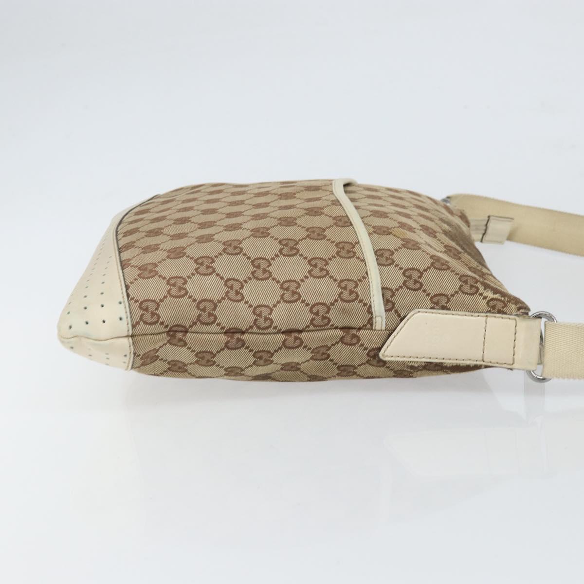 GUCCI GG Canvas Shoulder Bag Beige Silver 145857 Auth SW2063