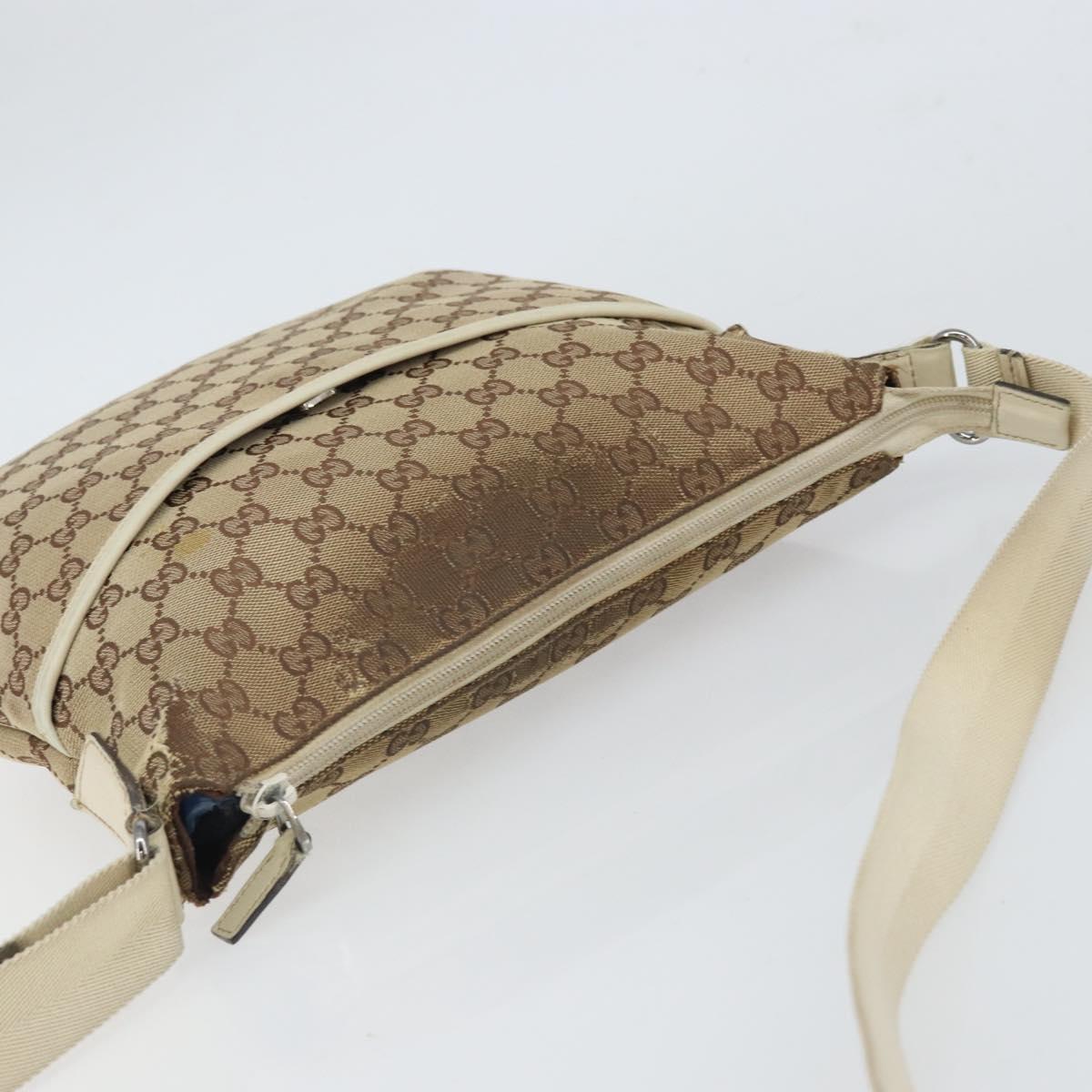 GUCCI GG Canvas Shoulder Bag Beige Silver 145857 Auth SW2063