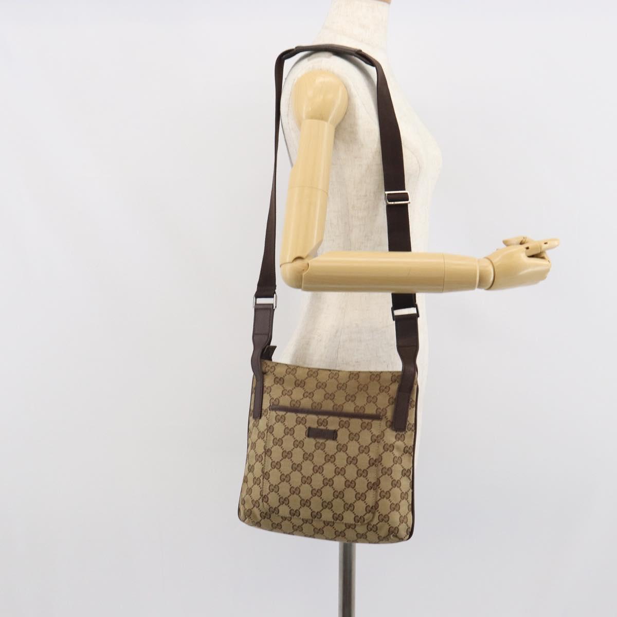 GUCCI GG Canvas Shoulder Bag Beige Silver 122793 Auth SW2065