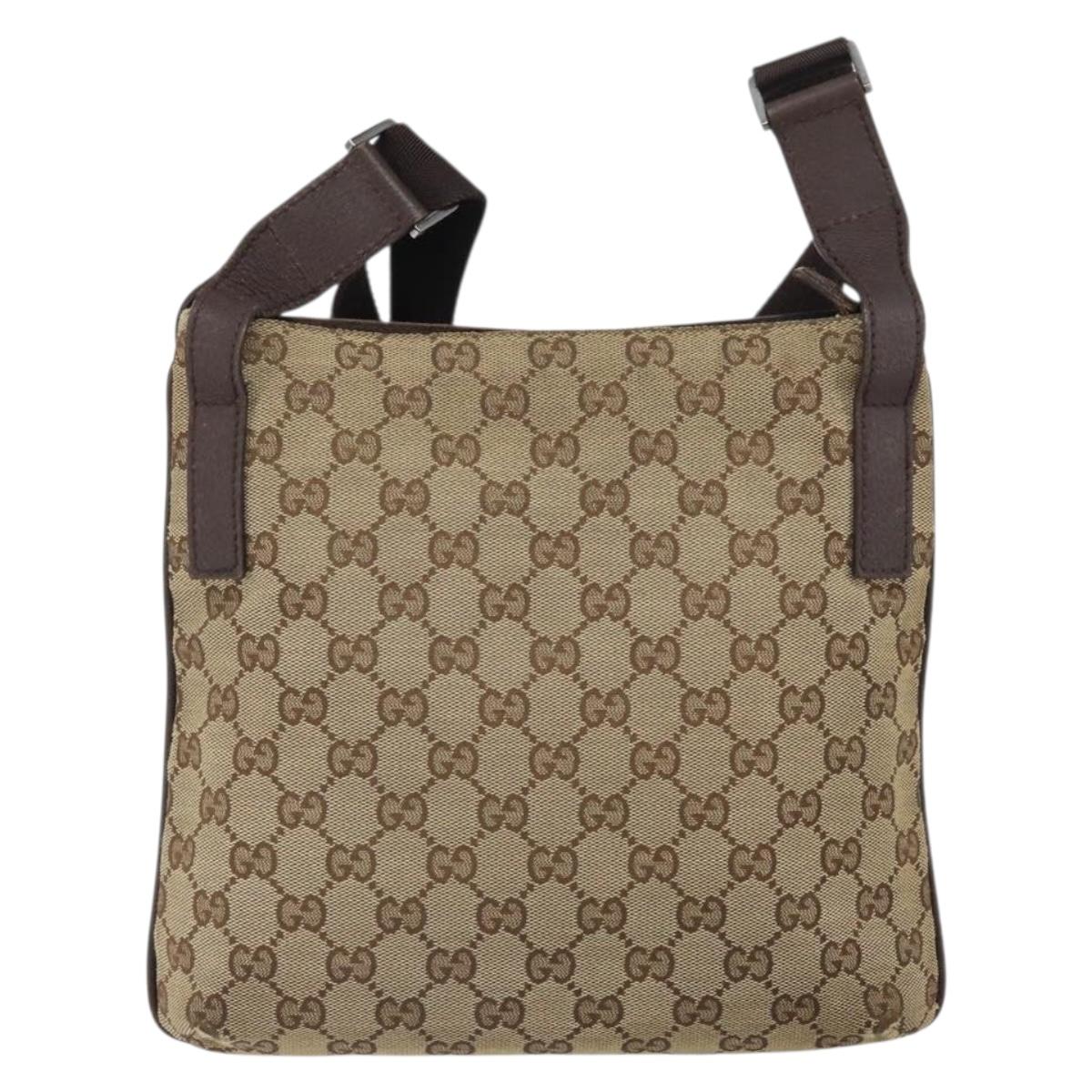 GUCCI GG Canvas Shoulder Bag Beige Silver 122793 Auth SW2065