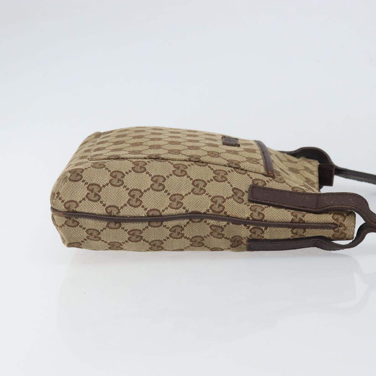 GUCCI GG Canvas Shoulder Bag Beige Silver 122793 Auth SW2065