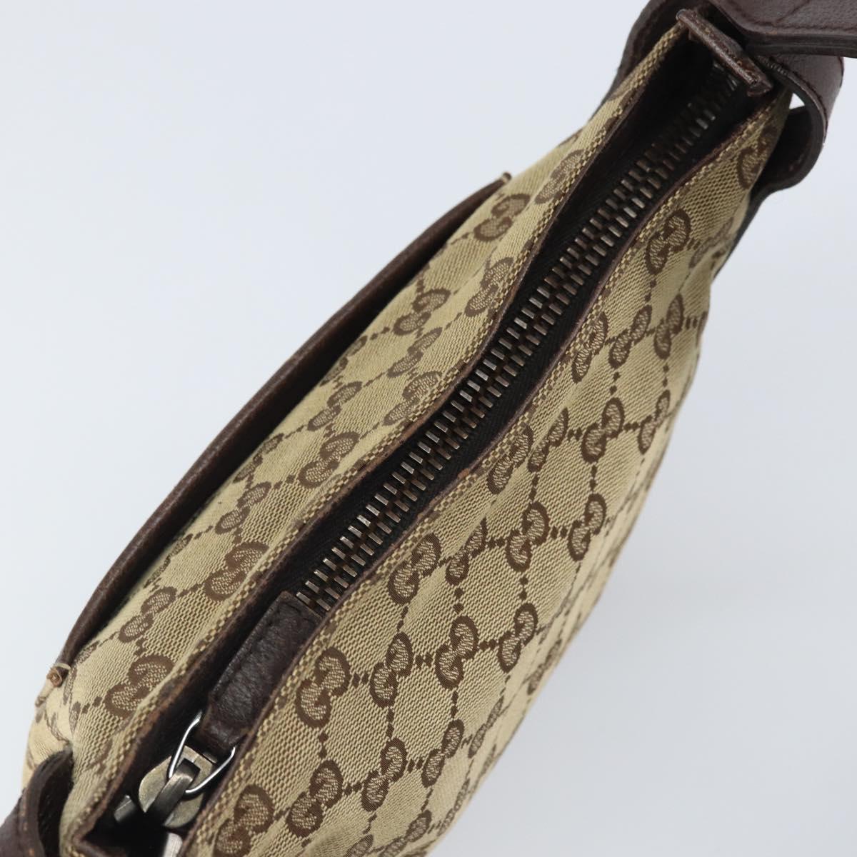 GUCCI GG Canvas Shoulder Bag Beige Silver 122793 Auth SW2065