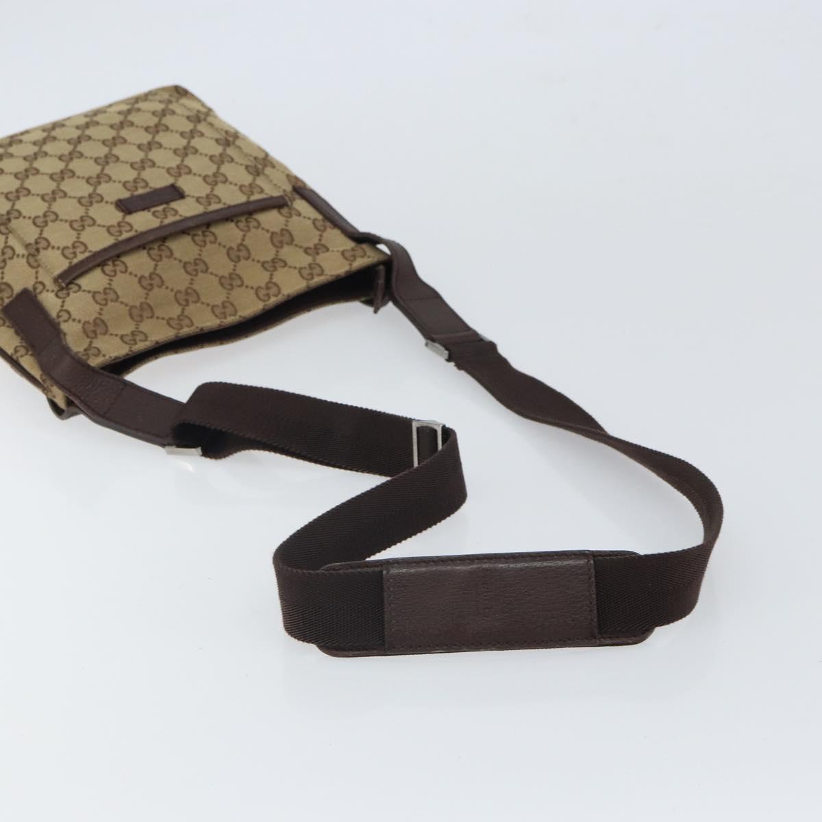 GUCCI GG Canvas Shoulder Bag Beige Silver 122793 Auth SW2065