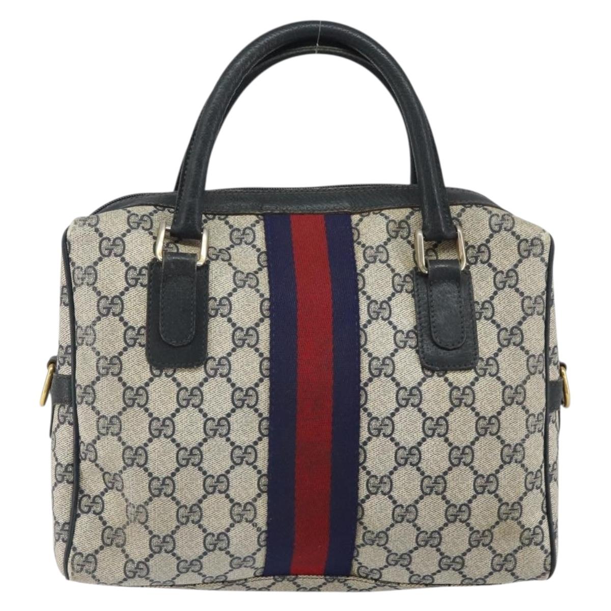 GUCCI GG Supreme Sherry Line Hand Bag PVC Navy Gold 37 02 3839 Auth SW2071