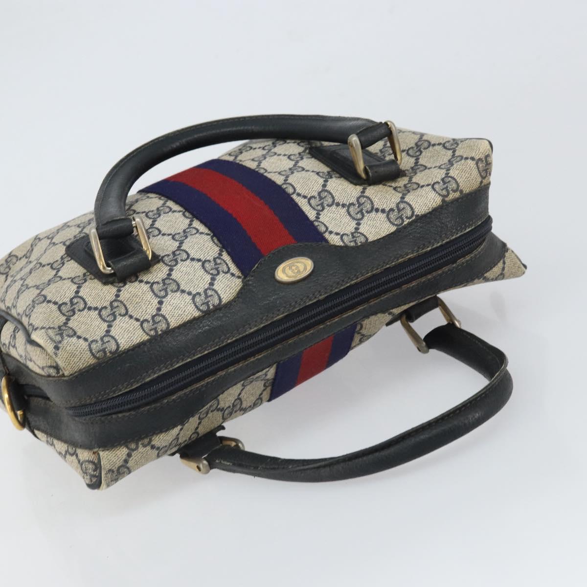 GUCCI GG Supreme Sherry Line Hand Bag PVC Navy Gold 37 02 3839 Auth SW2071
