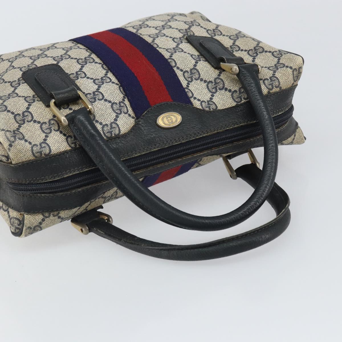 GUCCI GG Supreme Sherry Line Hand Bag PVC Navy Gold 37 02 3839 Auth SW2071