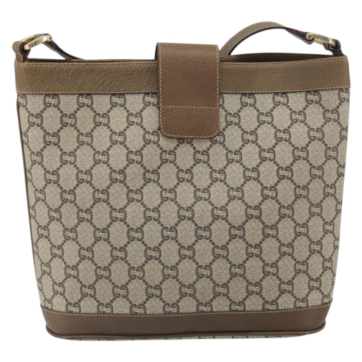 GUCCI GG Plus Supreme Shoulder Bag PVC Beige Gold Auth SW2072