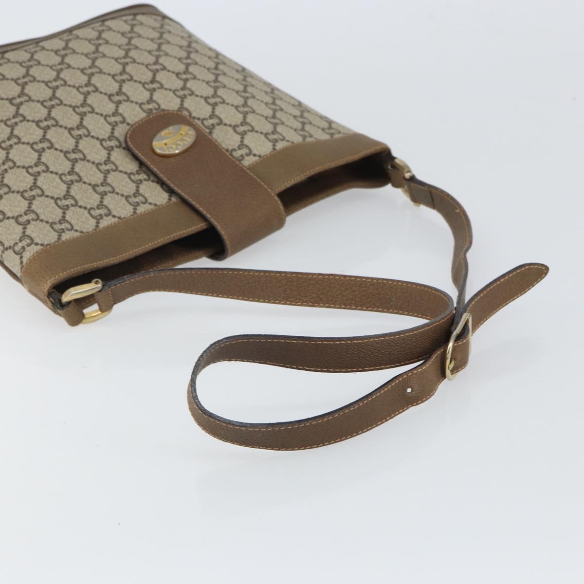 GUCCI GG Plus Supreme Shoulder Bag PVC Beige Gold Auth SW2072