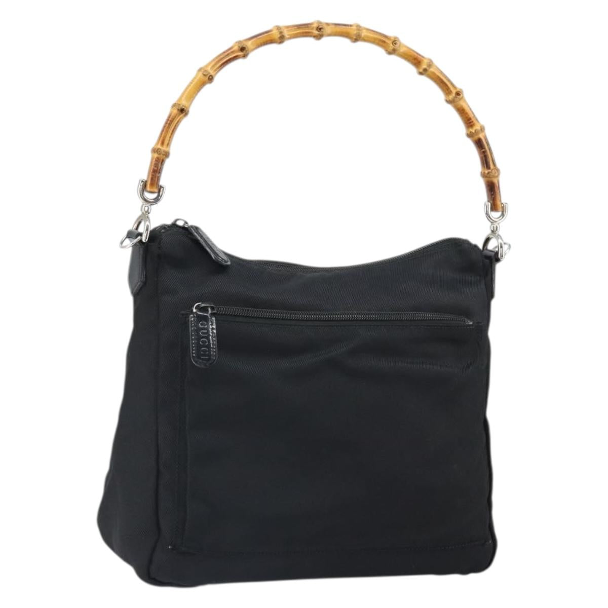 GUCCI Bamboo Shoulder Bag Nylon Black Silver 000 0509 Auth SW2074
