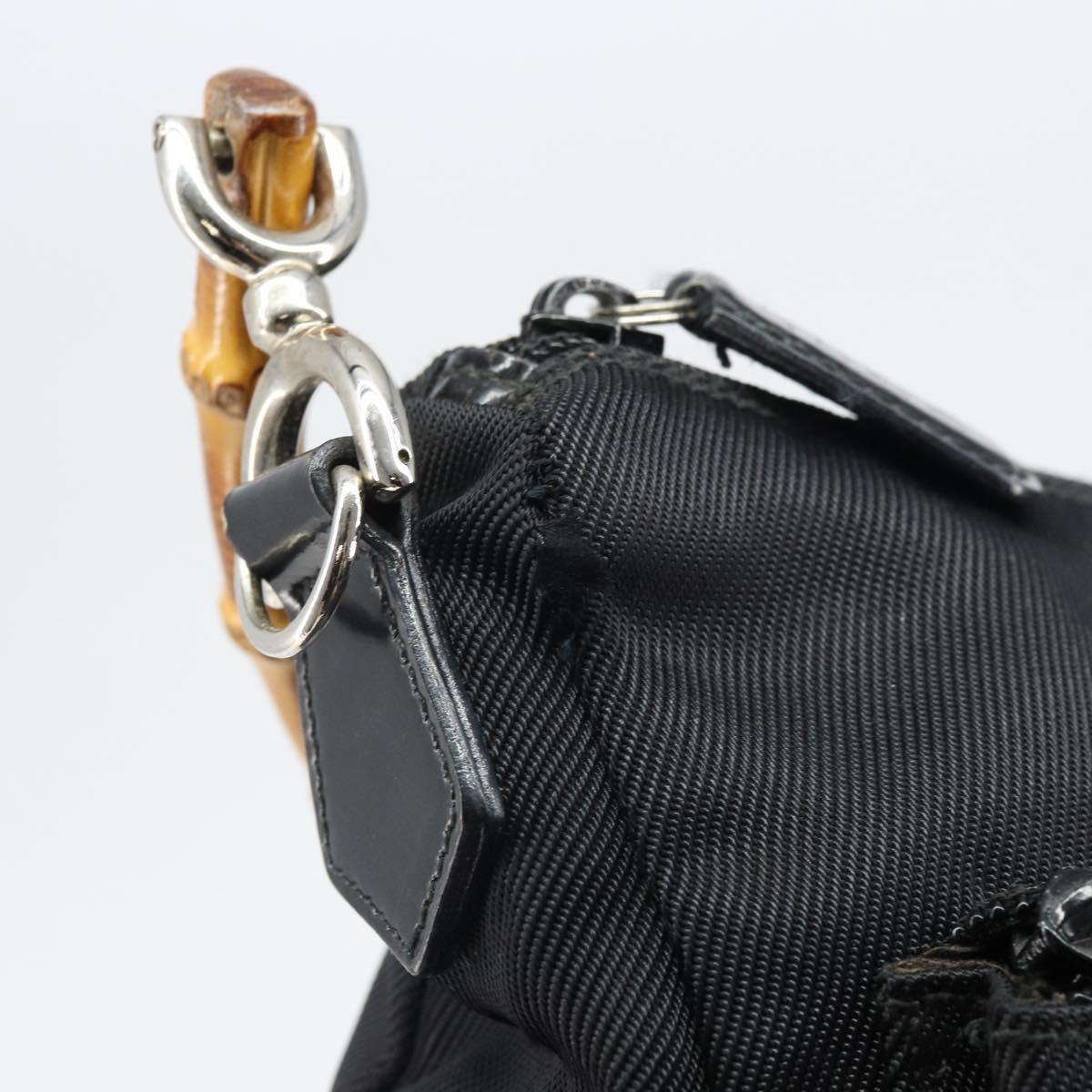 GUCCI Bamboo Shoulder Bag Nylon Black Silver 000 0509 Auth SW2074