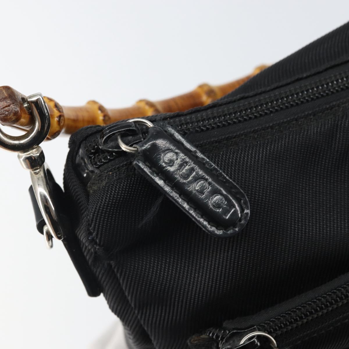 GUCCI Bamboo Shoulder Bag Nylon Black Silver 000 0509 Auth SW2074