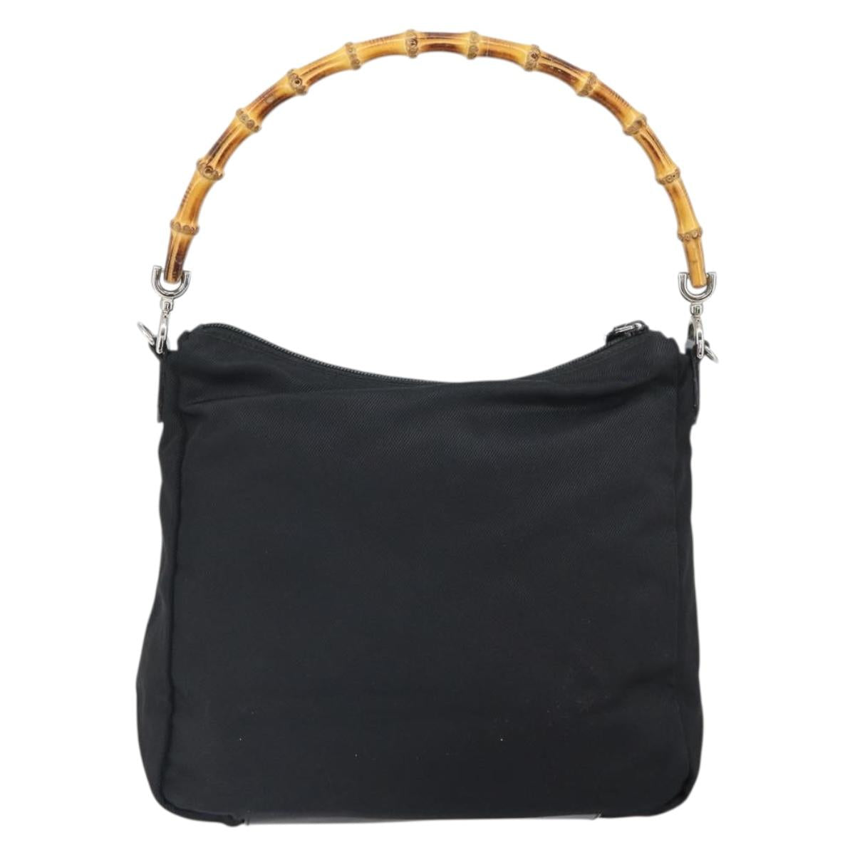 GUCCI Bamboo Shoulder Bag Nylon Black Silver 000 0509 Auth SW2074