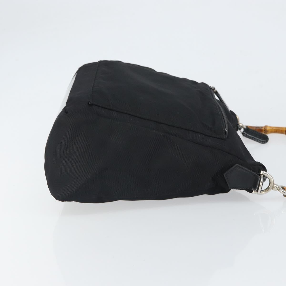 GUCCI Bamboo Shoulder Bag Nylon Black Silver 000 0509 Auth SW2074