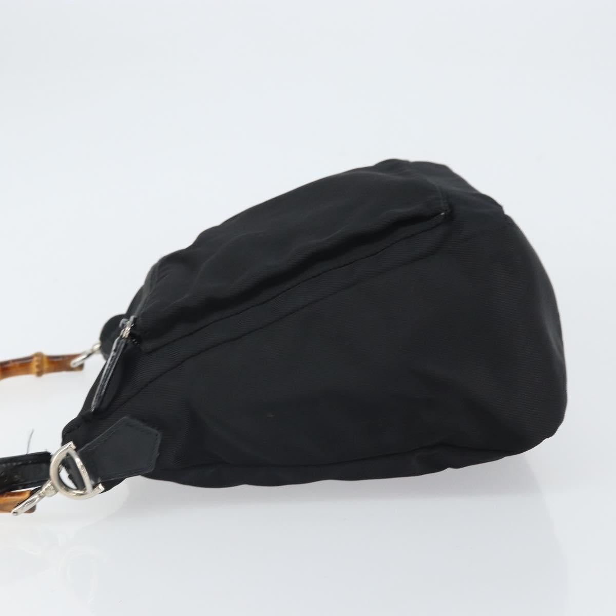 GUCCI Bamboo Shoulder Bag Nylon Black Silver 000 0509 Auth SW2074