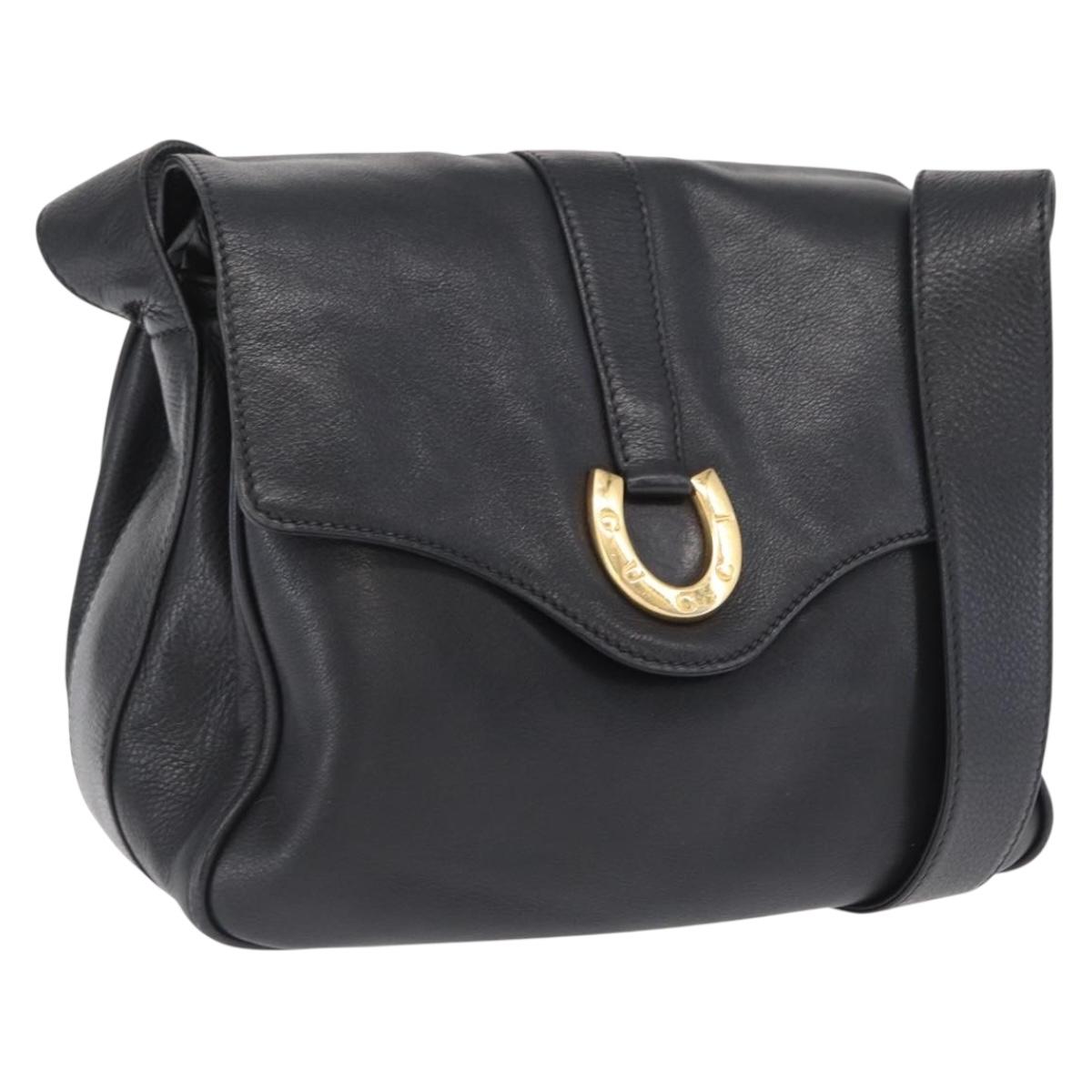 GUCCI Shoulder Bag Leather Black Gold Auth SW2077