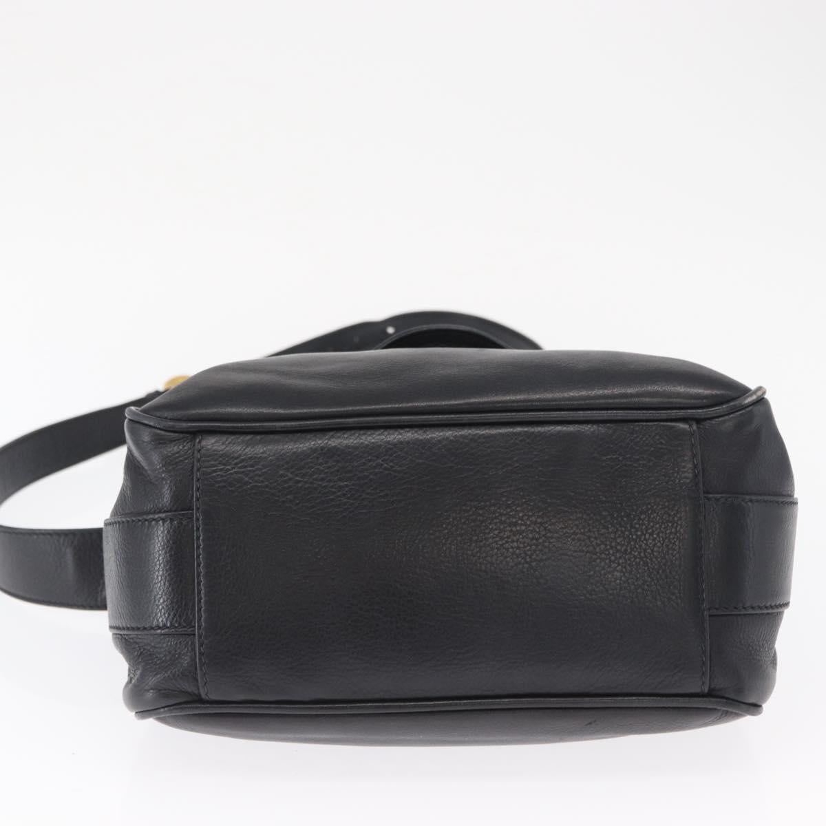 GUCCI Shoulder Bag Leather Black Gold Auth SW2077